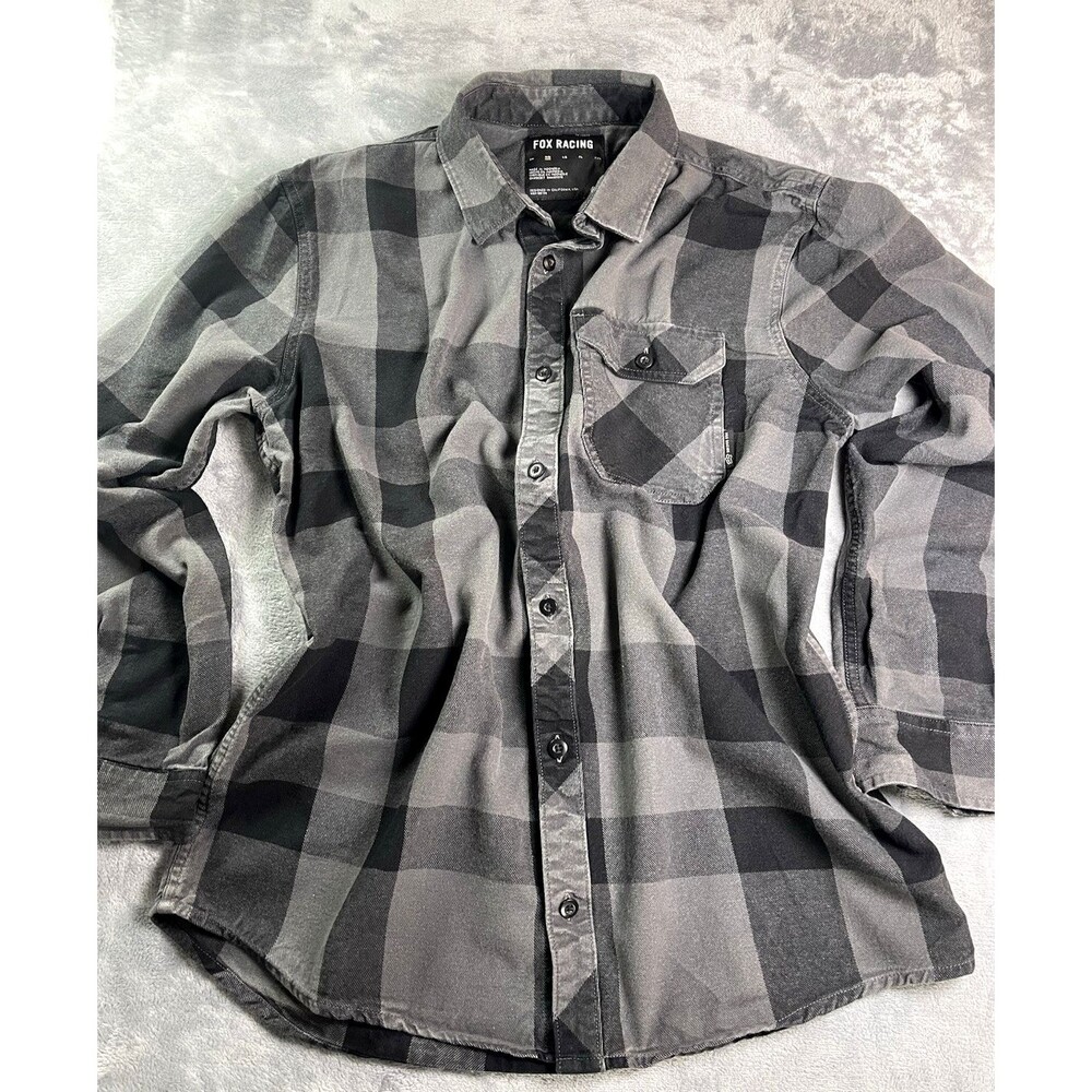 Fox Racing NWOT mens long sleeve buttoned black gray checked sz M cabincore 90s